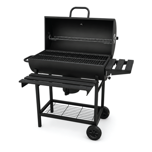 KCT Classic Barrel BBQ Outdoor Smoker Charcoal Barbecue Grill Large Oil Drum for Garden Cooking Stove with Shelves and Thermometer
