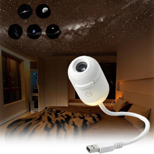 Projector Night Light, USB Portable Starry Night Light Projector for Bedroom  LED Nightlight Wall Lamp (5Slides)