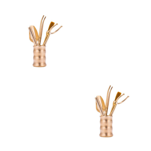 2Pcs Tea Making Tool Kit Golden Copper Cylinder Chinese Kung Fu Set 1