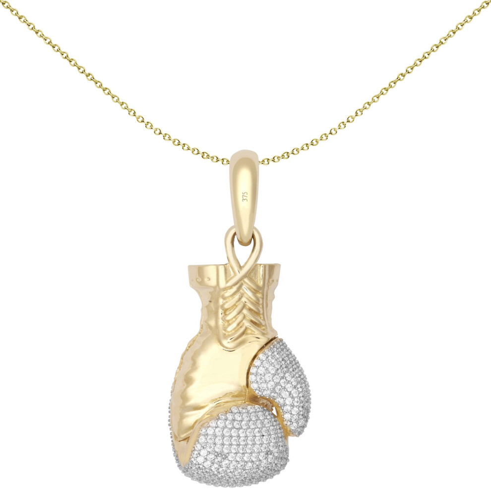 Jewelco London Men's Solid 9Ct Yellow And White Gold Round Brilliant Cubic Zirconia Realistic 3D Single Boxing Glove Novelty Pendant, Large - Jpd596