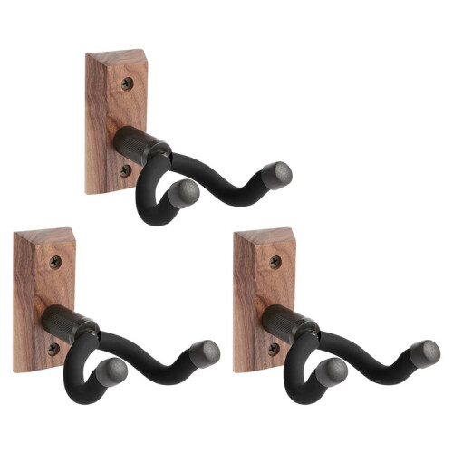 Väggfäste för Gitarr, 3-Pack, Gitarrhängare i Svart Valnötsträ, U-Formad Vägghängare för Gitarr