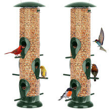 Metal Bird Feeder - 6 Port Tube Feeder for Outdoors, Heavy Duty Squirrel Proof with Metal Lid, Easy Fill & Clean
