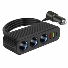 Adattatore per Caricabatterie Rapido da Auto con Interruttori di Carica Indipendenti, Presa Accendisigari CC, Sdoppiatore PD A 3 Prese.
