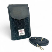Harris Tweed And Leather Charcoal Crossbody Phone Purse