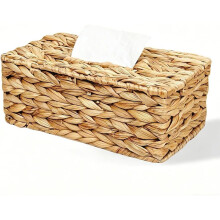 Water Hyacinth Tissue Box Cover, Natural Wicker Woven Facial Tissue Holder, Napkin Box, Hand Woven Storage Box