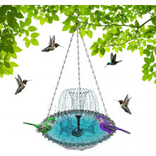 (Gray, -) Birdbath solar gri suspendat – mare cu bol sticlă colibri păsări grădină