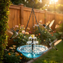(Blue, -) Birdbath solar mare suspendat – cu bol sticlă atrage păsări sălbatice curte spate