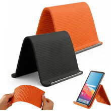 (Black+Orange, -) Silikoni puhelinteline alumiinilla – taittuva rullattava pidike kotiin, toimistoon ja matkalle
