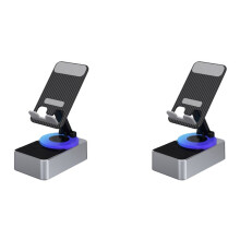 2X 3 in 1 Houder voor Mobiele Telefoon, Audio-Powerbank, -Oproepluidspreker, Multifunctioneel Opvouwbaar Roterend Bureaublad, Grijs