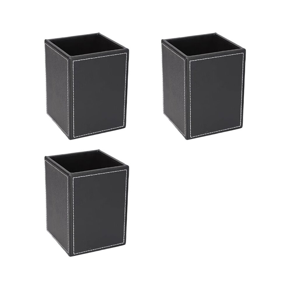 3X Leather Pencil Holder Student Stationery Office Simple Square Pencil Case Desk Organizer Black Business 6031114602600