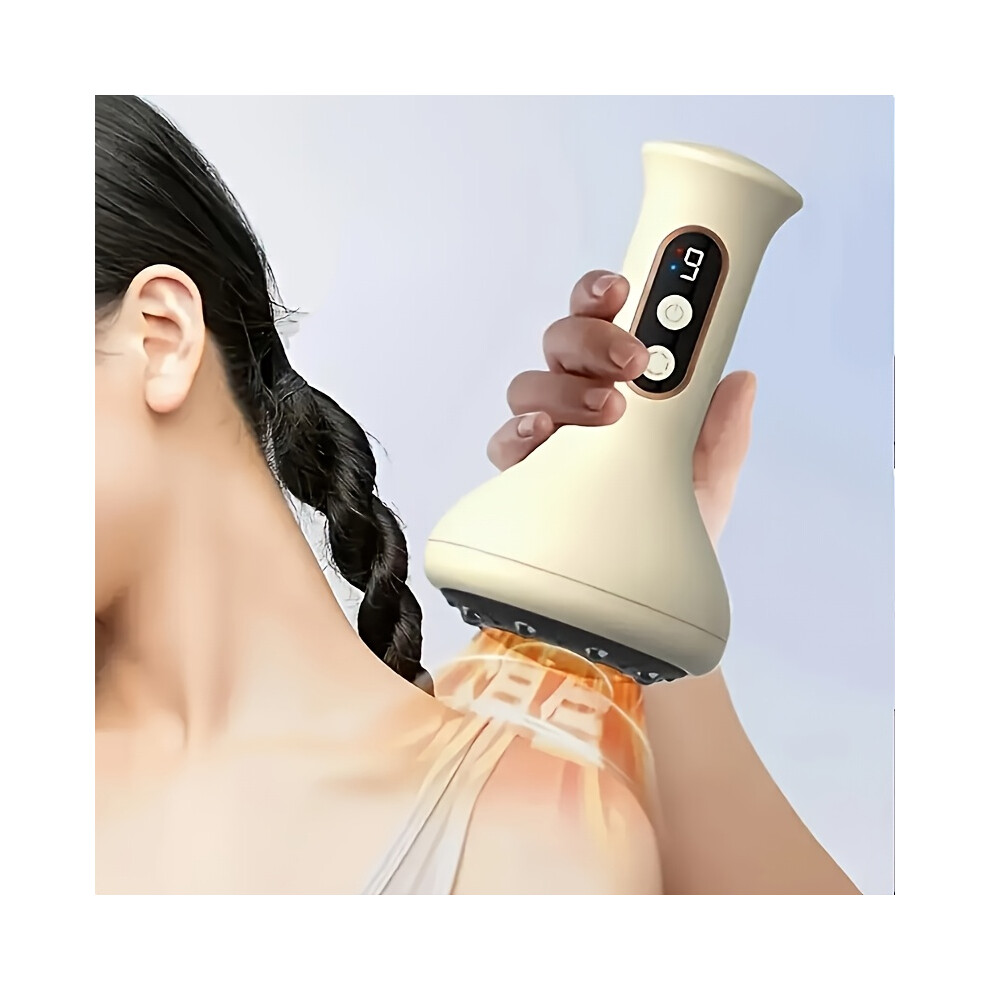 (Beige) Rechargeable Vacuum Massager with Intelligent Suction Cup & 9-Speed Adjustable - - Portable Device for Neck