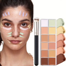 (Default) 12 Color Correcting Concealer Palette with Concealer Brush, Cream Contouring Makeup Kit, Tattoo Concealer