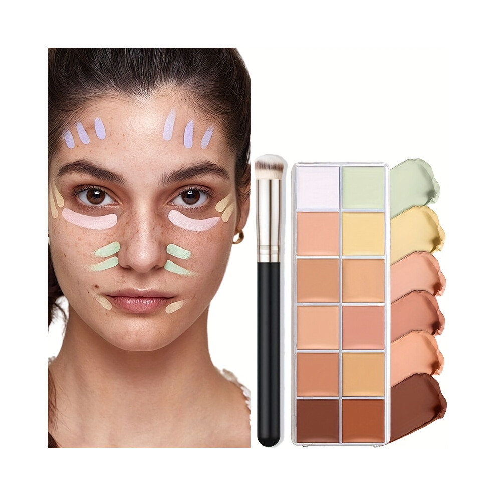 Cream (Default) 12 Color Correcting Concealer Palette With Concealer Brush, Contouring Makeup Kit, Tattoo Concealer