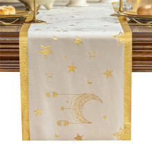 Bordslöpare Eid Al-Fitr Ramadan Hot Stamping Moon Lykta och Stjärnor Bordslöpare Sammet Bordsdekoration för Hemmet B