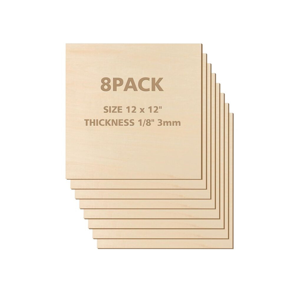 12 X 12 Inch - 3Mm Basswood Sheets Plywood Sheets, 8Pcs Square Unfinished Wood Board For Diy Crafts, Laser Cutting 4713102253118