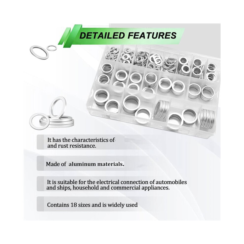 580Pcs Oil Drain Plug Crush Washer Kit,18 Sizes Aluminum Oil Drain Plug Gasket Assortment, Crush Washer Oil Drain Plug 6034163734674