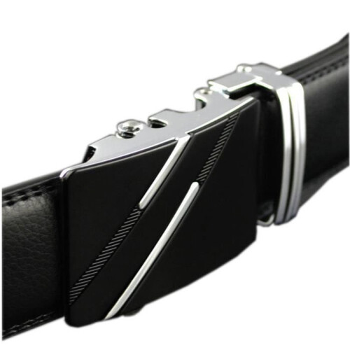 Men’s Black Cowhide Leather Belt with Automatic Buckle, Elegant Chic Style, Durable and Adjustable 1