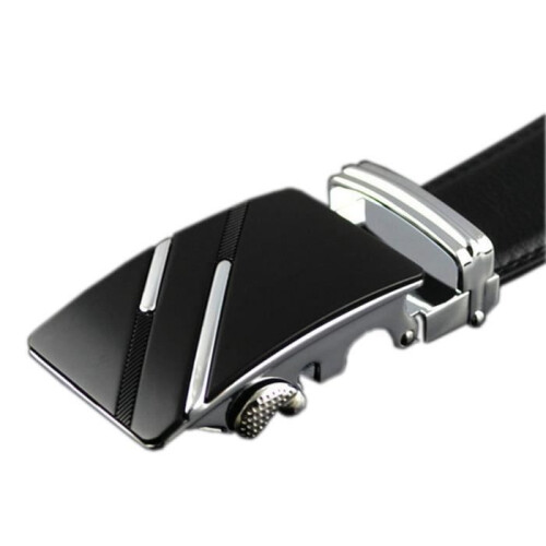 Men’s Black Cowhide Leather Belt with Automatic Buckle, Elegant Chic Style, Durable and Adjustable 2