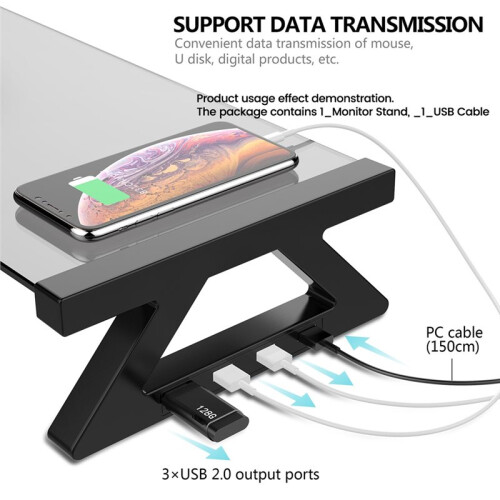 Monitor Stand Computer Riser with 1xUSB Input Port 3xUSB 2.0 Output  for Monitors and Desktop Organizer 2