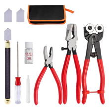 Glass Cutting Tool Set Kit, Wheeled Glass Tile Nippers Glass Running Pliers Breaking Pliers Oil Feed Glass Cutter Set
