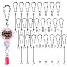 24 Pieces Beadable Keychain Bars Silver Bead Keychain Bulk DIY Blank Keychain Bar for Bead Snap Hook Keychain for DIY