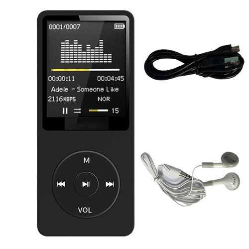 MP3 Player USB Charging Record Digital Display Screen Media Portable Running Walking Music  Black