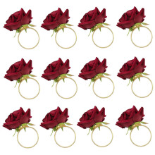 12 PCS Red Rose Shape Towel Buckle Napkin Ring Wedding Party Valentine'S Day Hotel Table Decor Metal Gold Napkin Holder