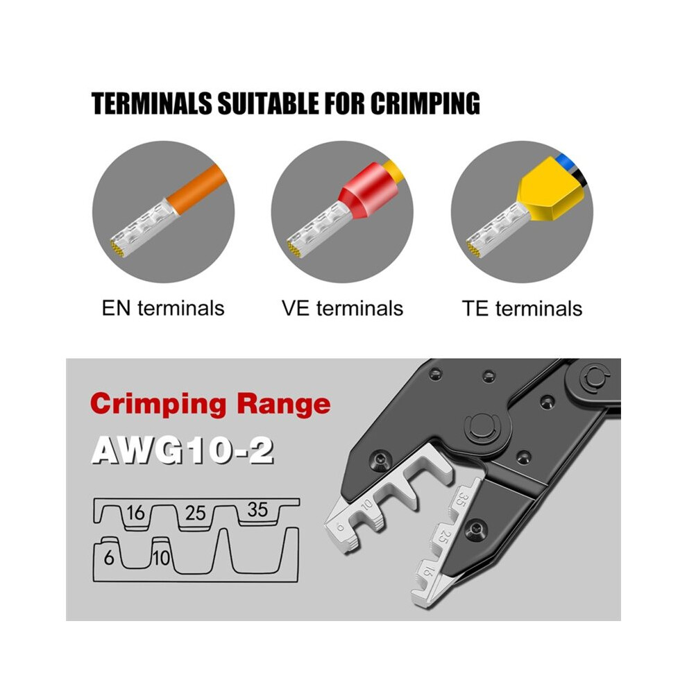 Crimping Tool For Sleeves Ferrule Terminals - Ratcheting Wire Crimpers - Awg 10-2 (6-35Mmâ²) - Ratchet Terminal Crimper 6033339422612