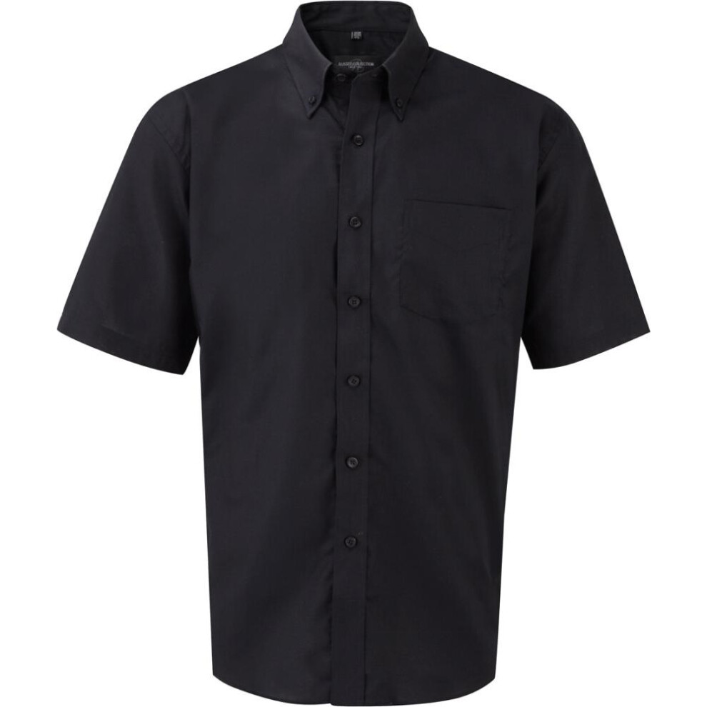 Russell (18Inch, ) Collection Mens Short Sleeve Easy Care Oxford Shirt Black