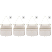 Pack of 4 Hanging Storage Bags, High Capacity Assembly, 3 Compartments with Sticky Hooks, Hanging Organiser