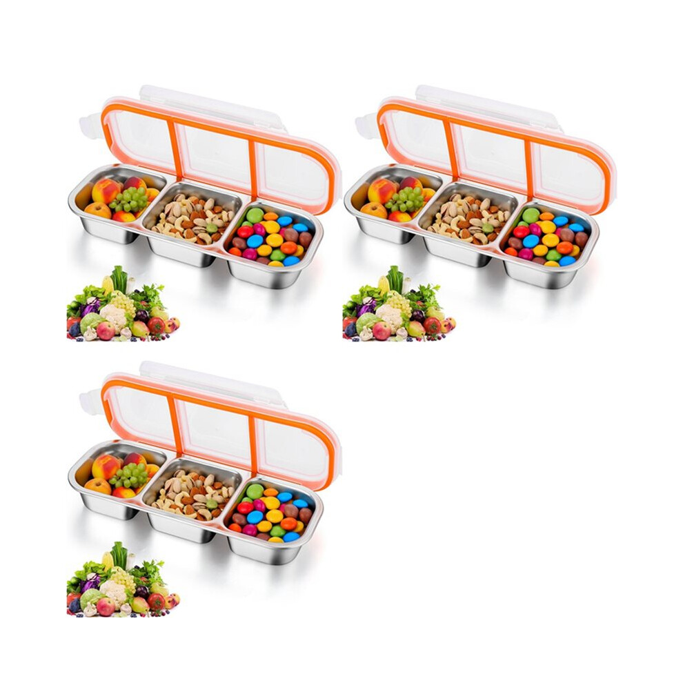3X Stainless Steel Snack Containers With Lids,Metal Snack Containers, 3 Compartment Food Container 6033232235043