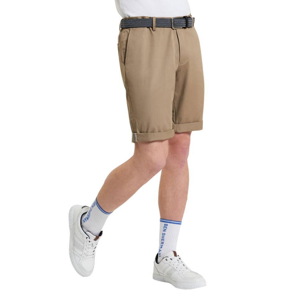 Ben Sherman (32R, Stone) Mens Signature Chino Shorts