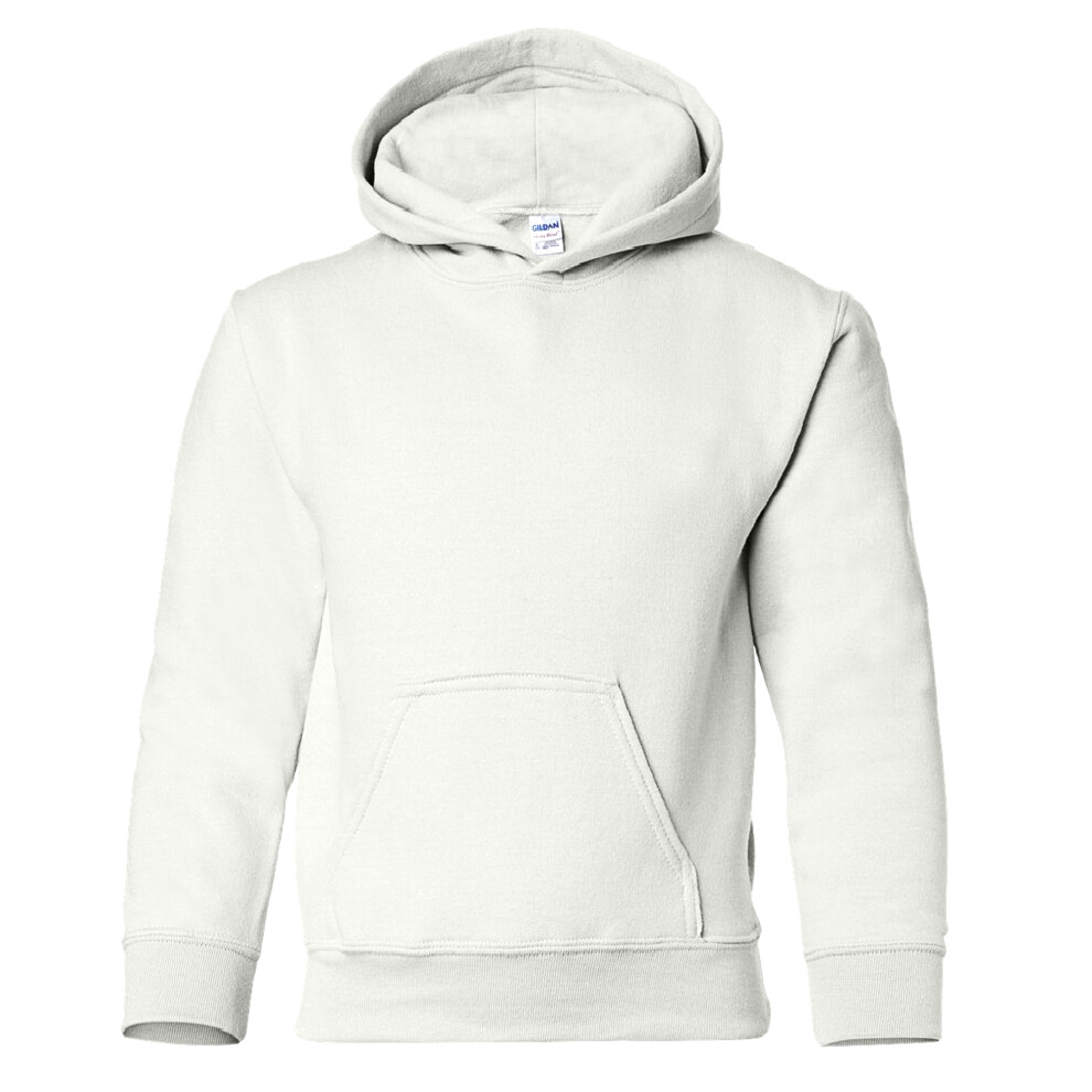 Gildan (L, ) Heavy Blend Childrens Unisex Hooded Sweatshirt Top / Hoodie White