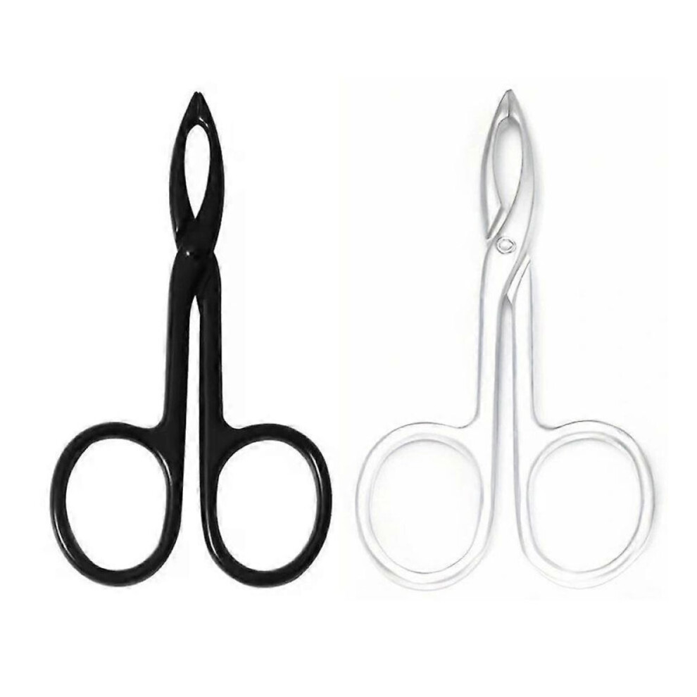 Black Tweezers Scissor Handle Straight Tip Scissor Shaped Eyebrows Tweezers