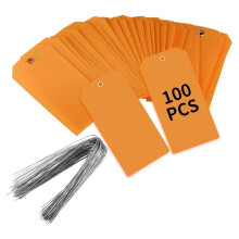 100 Stycken 4 3/4 Tum X 2 3/8 Tum Plastfraktetiketter med Kablar Tomma Etikettetiketter VattentäTa HäNgetiketter (Orange)