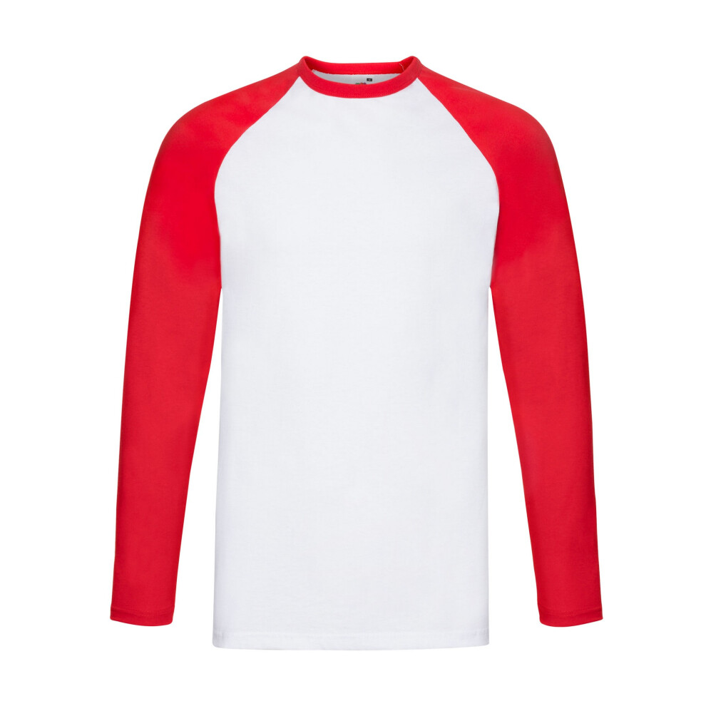 Fruit Of The Loom (3Xl, White/Red) Mens Contrast Long-Sleeved Baseball T-Shirt Red