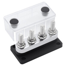 600A Bus Bar 4-Stud (3/8 Inch) M10 High Current Copper Busbar Terminal Block Marine 12V 24V 48V with Cover(Black)