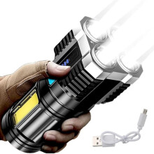 4-flammige, superhelle LED-Taschenlampe mit starkem Licht, USB-wiederaufladbar, multifunktional, für Outdoor-Aktivitäten, Camping, COB-Lam