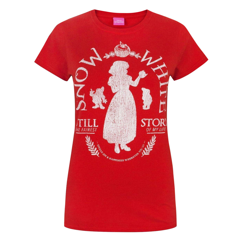 Disney (Xx-Large, Red) Womens/Ladies Snow White Distressed T-Shirt White,Red