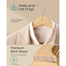 Wooden Hangers, Pack of 10, Coat Hangers, Pants Bar, 360 Swivel Hooks, Solid Wood