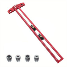 Woodworking 2-In1 Drilling Positioning Scoring Ruler Scriber Marking T Square Dowelling Jig with 6/8/10mm Drill Sleeve B
