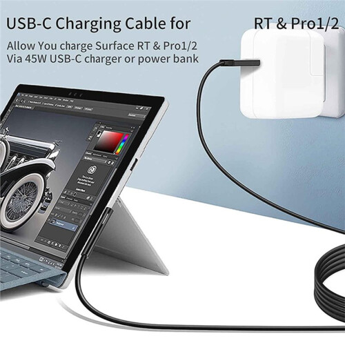 USB Type-C Fast Charging Cable Works with A 15V/3A USB-C PD Protocol Charger Power Adapter for Surface Pro1/2 RT 2