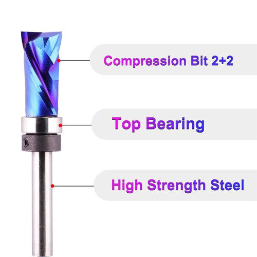 Top Bearing Compression Flush Trim Router Bit 1/4" Shank for Woodworking 1
