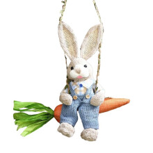 Easter Straw Bunny Figurine, Straw Rabbit Carrot Swing, Bunny Statue Hanging Ornament for Easter Holiday Home Decor B