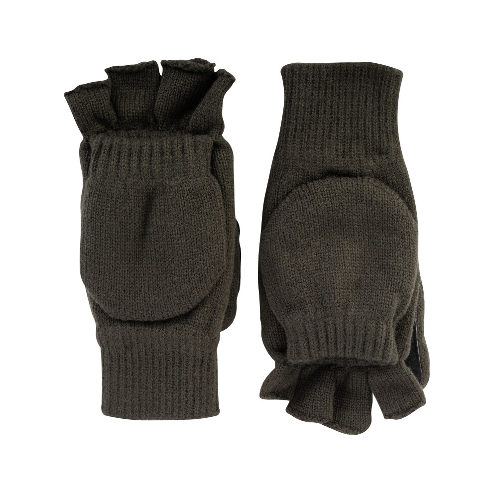 Jack Pyke Men’s Suede Palm Knitted Shooters Mitts Gloves – Convertible Thinsulate Fingerless Glo