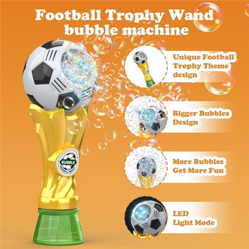 Bubble Wand Soccer Trophy Bubble Machine with 2 Refill, Automatic Light- Bubble Blower Toy for Kids 2