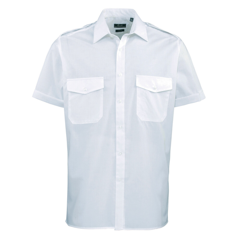 Premier (17.5, Light ) Mens Short Sleeve Pilot Plain Work Shirt Blue