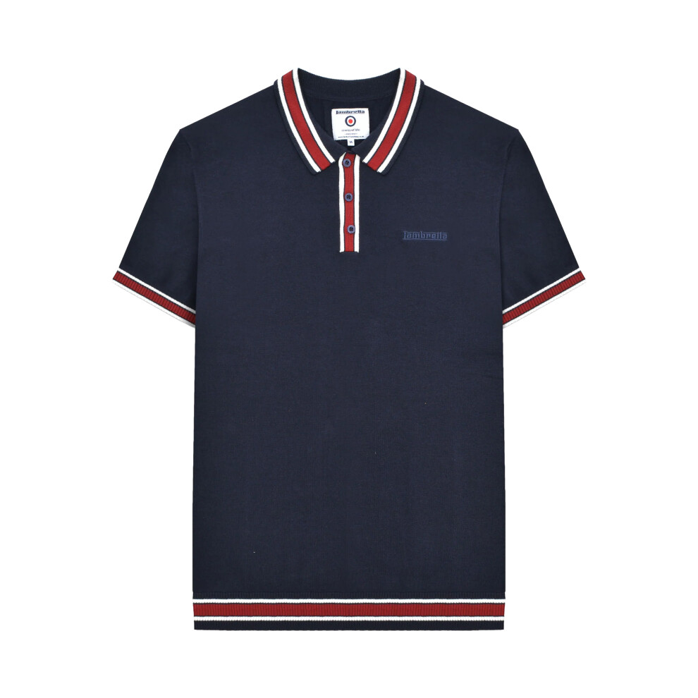 Lambretta (S, Navy) Mens Valero Knitted Tipped Short-Sleeved Polo Shirt