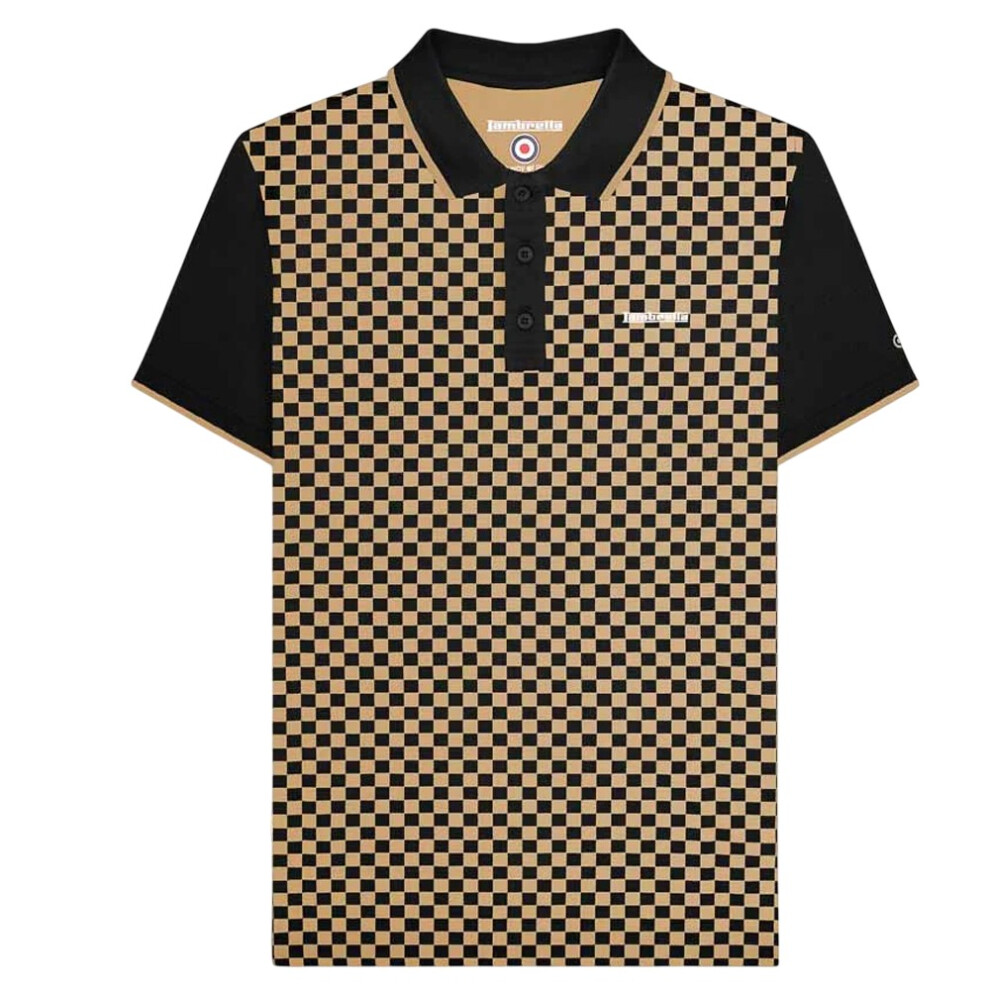 Lambretta (Xxl, /Nomad) Mens Two Tone All-Over Print Polo Shirt Black