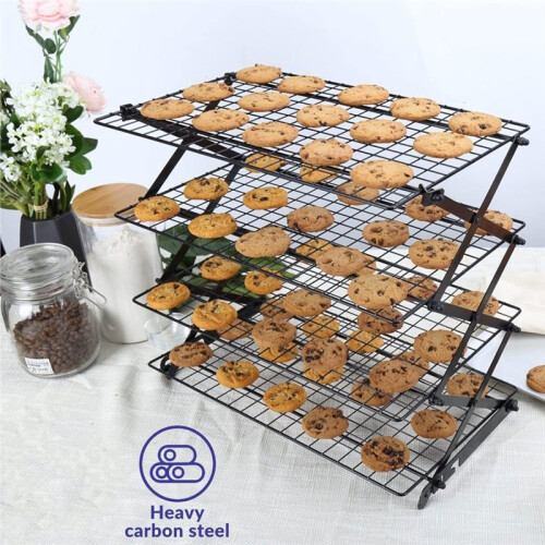 4-Tier Upgraded Foldable Cooling Rack Stackable Roasting Cooking Drying Wire Cooling Rack for Cookies Baking 1